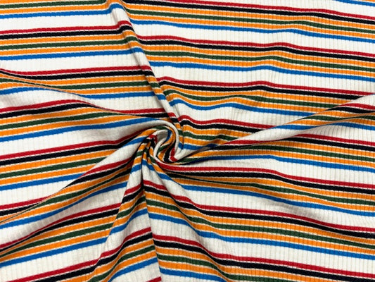 Stripe 4x2 Rib Knit Print #542 Multi-Color Polyester Spandex Stretch 190GSM Apparel Fabric 58"-60" Wide By The Yard