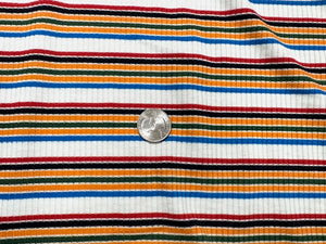 Stripe 4x2 Rib Knit Print #542 Multi-Color Polyester Spandex Stretch 190GSM Apparel Fabric 58"-60" Wide By The Yard