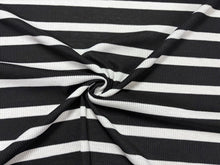 Load image into Gallery viewer, Stripe 4x2 Rib Knit Print #543 Black White Polyester Spandex Stretch 190GSM Apparel Fabric 58&quot;-60&quot; Wide By The Yard