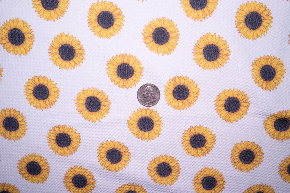 Sunflower Bullet Print #37 Ribbed Scuba Techno Double Knit 2-Way Stretch Polyester Spandex Apparel Craft Fabric 58"-60" Wide BTY