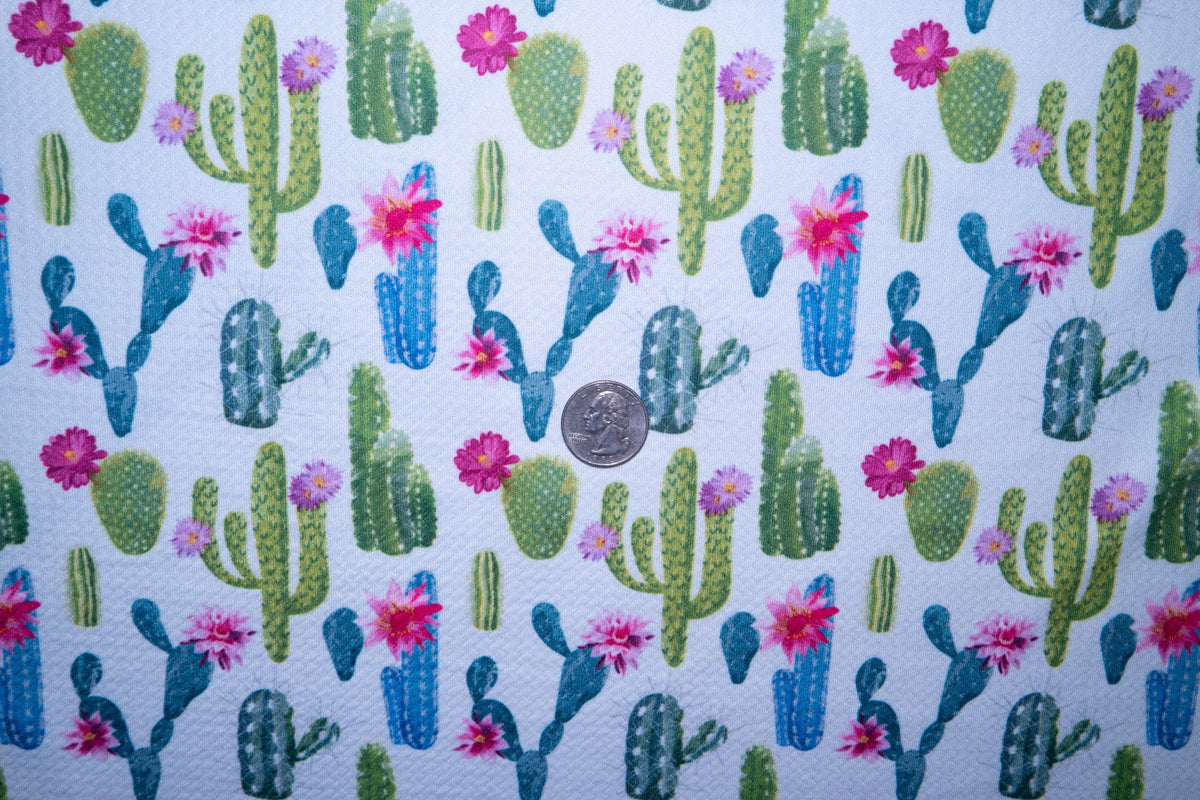Cactus Succulent Bullet Print #43 Ribbed Scuba Techno Double Knit 2-Way Stretch Polyester Spandex Apparel Craft Fabric 58"-60" Wide BTY