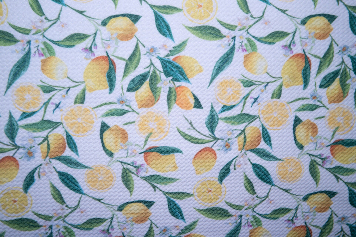 Lemon Bullet Print #48 Ribbed Scuba Techno Double Knit 2-Way Stretch Polyester Spandex Apparel Craft Fabric 58"-60" Wide BTY