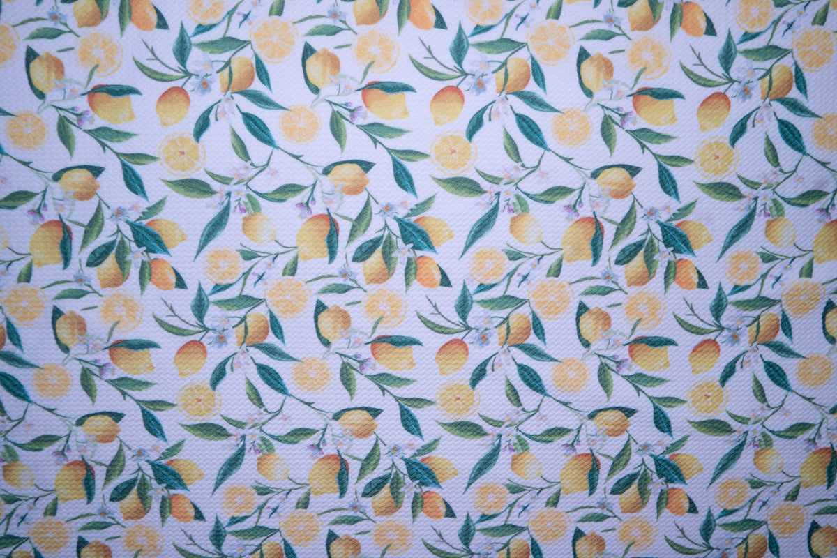 Lemon Bullet Print #48 Ribbed Scuba Techno Double Knit 2-Way Stretch Polyester Spandex Apparel Craft Fabric 58"-60" Wide BTY