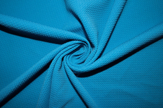 Neon Blue #127 Bullet Ribbed Scuba Techno Double Knit 2Way Stretch Poly Spandex Apparel Craft Fabric 58"-60" Wide By The Yard