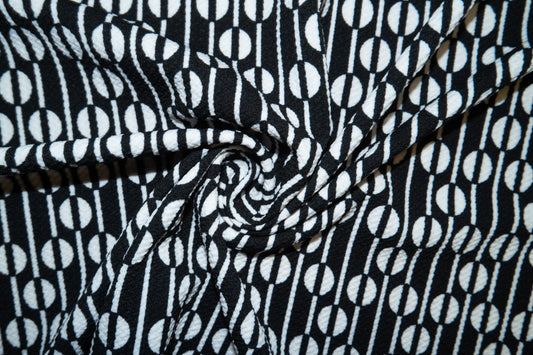 Ethnic Black White Bullet Print #59 Ribbed Scuba Techno Double Knit 2-Way Stretch Polyester Spandex Apparel Craft Fabric 58"-60" Wide BTY