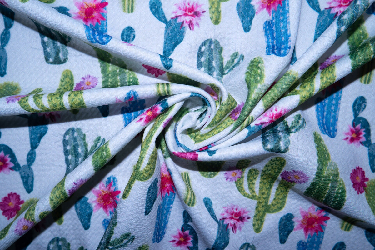 Cactus Succulent Bullet Print #43 Ribbed Scuba Techno Double Knit 2-Way Stretch Polyester Spandex Apparel Craft Fabric 58"-60" Wide BTY