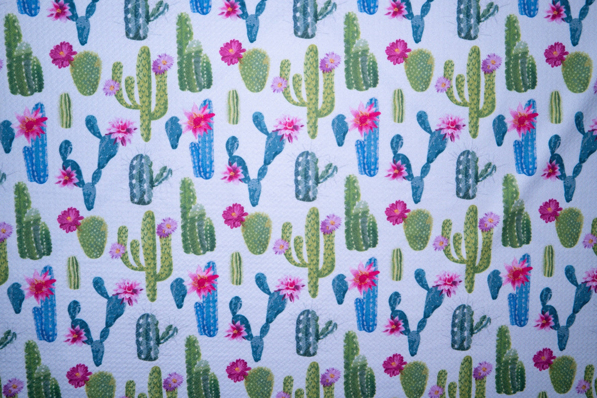 Cactus Succulent Bullet Print #43 Ribbed Scuba Techno Double Knit 2-Way Stretch Polyester Spandex Apparel Craft Fabric 58"-60" Wide BTY