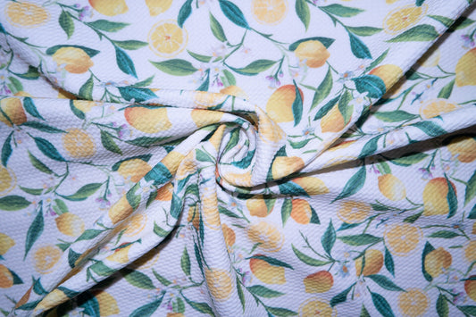 Lemon Bullet Print #48 Ribbed Scuba Techno Double Knit 2-Way Stretch Polyester Spandex Apparel Craft Fabric 58"-60" Wide BTY