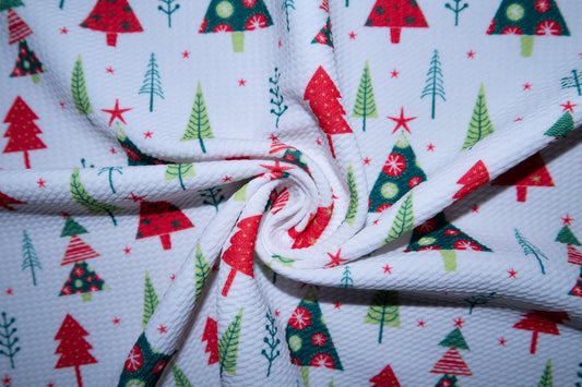 Red Green Christmas Tree Bullet Print #102 Ribbed Scuba Techno Double Knit 2-Way Stretch Poly Spandex Apparel Craft Fabric 58"-60" Wide BTY