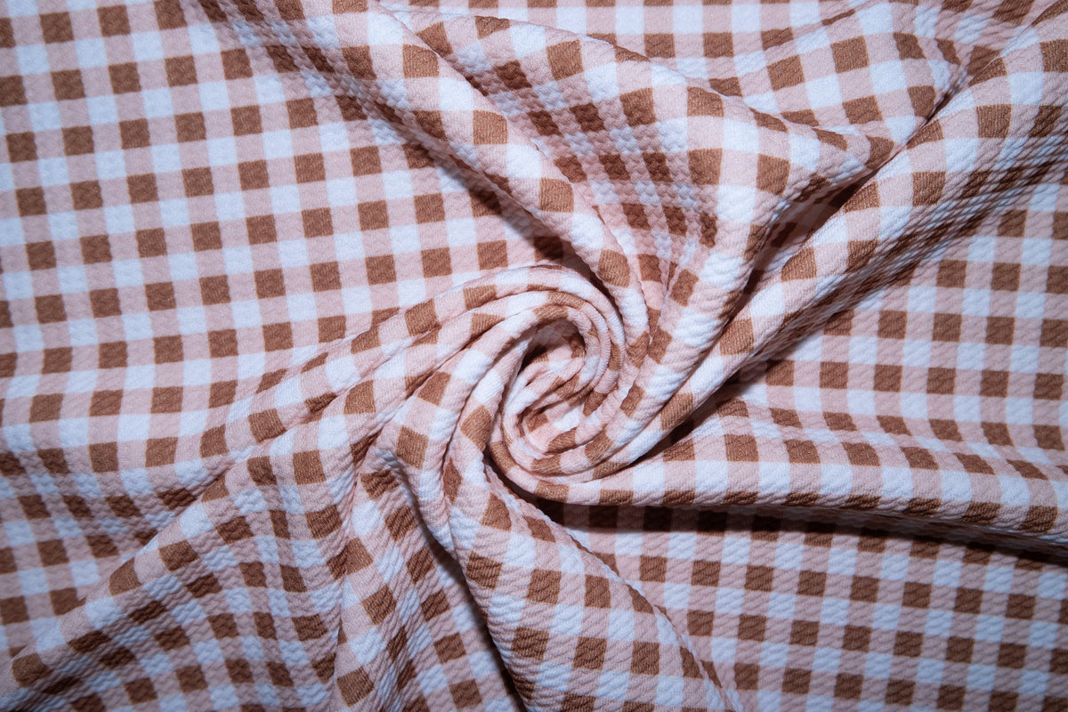 Brown Gingham Bullet Print #104 Ribbed Scuba Techno Double Knit 2-Way Stretch Poly Spandex Apparel Craft Fabric 58"-60" Wide BTY