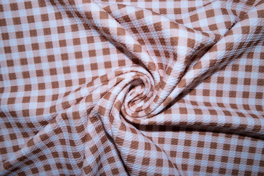 Brown Gingham Bullet Print #104 Ribbed Scuba Techno Double Knit 2-Way Stretch Poly Spandex Apparel Craft Fabric 58"-60" Wide BTY