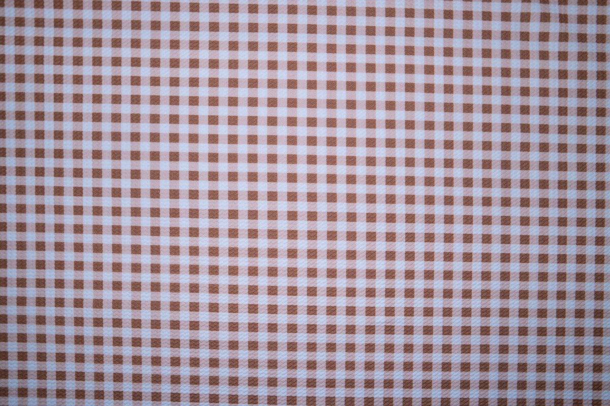 Brown Gingham Bullet Print #104 Ribbed Scuba Techno Double Knit 2-Way Stretch Poly Spandex Apparel Craft Fabric 58"-60" Wide BTY