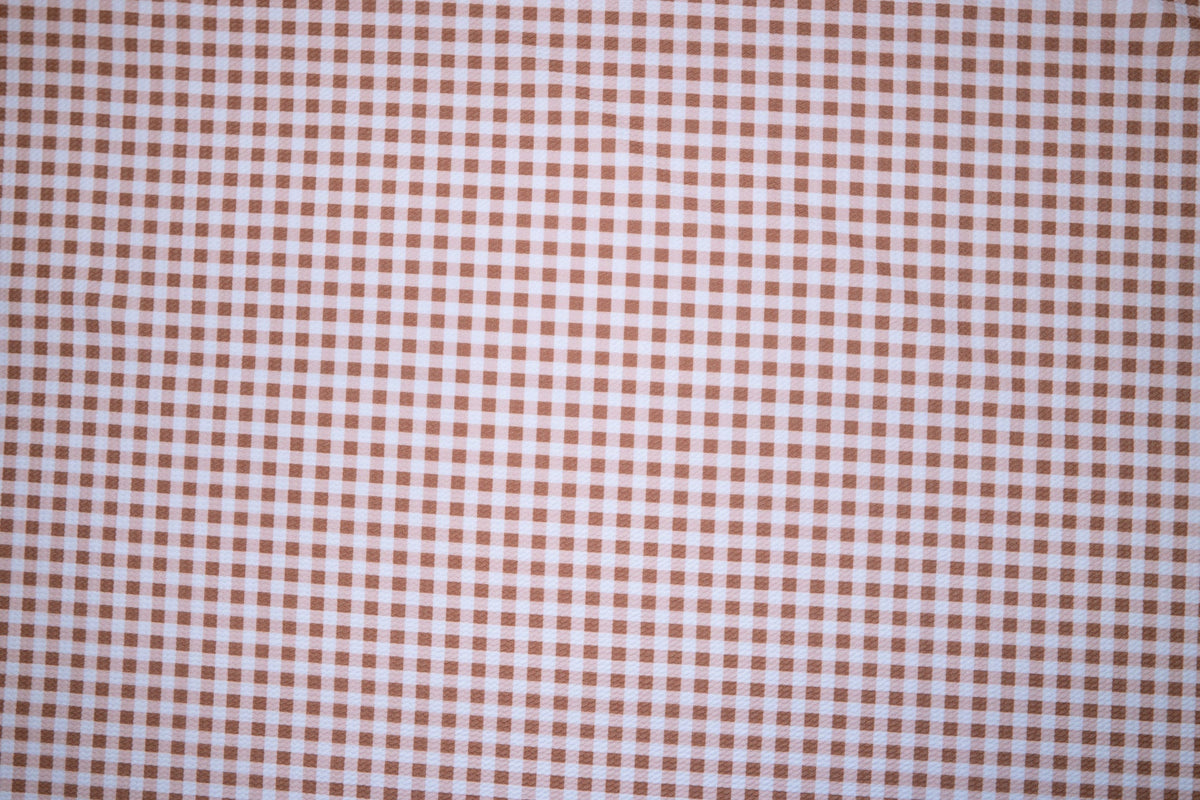 Brown Gingham Bullet Print #104 Ribbed Scuba Techno Double Knit 2-Way Stretch Poly Spandex Apparel Craft Fabric 58"-60" Wide BTY