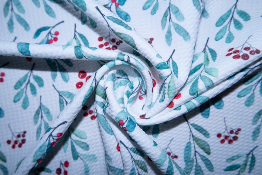 Watercolor Mistletoe Bullet Print #106 Ribbed Scuba Techno Double Knit 2-Way Stretch Poly Spandex Apparel Craft Fabric 58"-60" Wide BTY