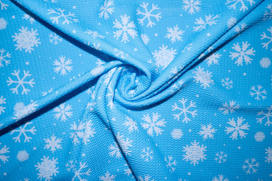 Winter Snowflake Bullet Print #108 Ribbed Scuba Techno Double Knit 2-Way Stretch Poly Spandex Apparel Craft Fabric 58"-60" Wide BTY