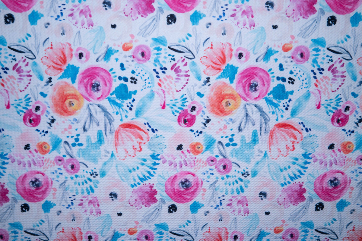 Neon Watercolor Floral Bullet Print #113 Ribbed Scuba Techno Double Knit 2-Way Stretch Poly Spandex Apparel Craft Fabric 58"-60" Wide BTY