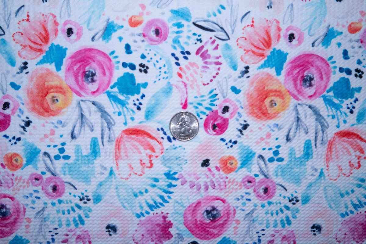 Neon Watercolor Floral Bullet Print #113 Ribbed Scuba Techno Double Knit 2-Way Stretch Poly Spandex Apparel Craft Fabric 58"-60" Wide BTY