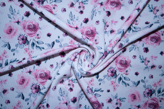 Watercolor Floral Bullet Print #114 Ribbed Scuba Techno Double Knit 2-Way Stretch Poly Spandex Apparel Craft Fabric 58"-60" Wide BTY