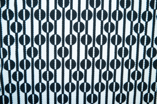 Ethnic Black White Bullet Print #57 Ribbed Scuba Techno Double Knit 2-Way Stretch Polyester Spandex Apparel Craft Fabric 58"-60" Wide BTY