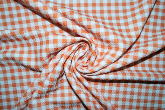 Orange Gingham Bullet Print #65 Ribbed Scuba Techno Double Knit 2-Way Stretch Poly Lycra Spandex Apparel Craft Fabric 58"-60" Wide BTY
