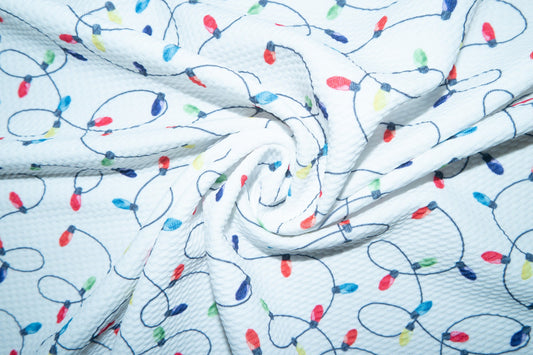 Christmas Lights Bullet Print #75 Ribbed Scuba Techno Double Knit 2-Way Stretch Poly Lycra Spandex Apparel Craft Fabric 58"-60" Wide BTY