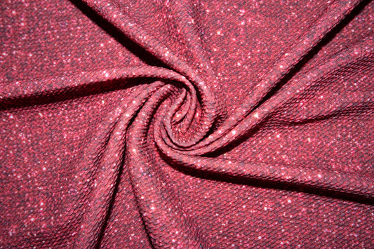 Red Glitter Bullet Print #81 Ribbed Scuba Techno Double Knit Poly Spandex Apparel Craft Fabric 58"-60" Wide BTY