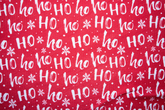 Christmas Ho Ho Ho Bullet Print #86 Ribbed Scuba Techno Double Knit 2-Way Stretch Polyester Spandex Apparel Craft Fabric 58"-60" Wide BTY