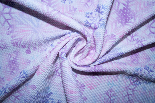 Pink Christmas Snowflake Bullet Print #91 Ribbed Scuba Techno Double Knit 2-Way Stretch Poly Spandex Apparel Craft Fabric 58"-60" Wide BTY