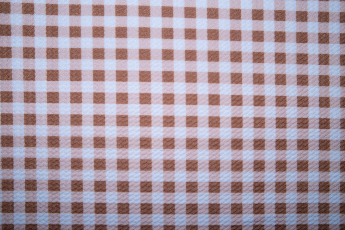 Brown Gingham Bullet Print #104 Ribbed Scuba Techno Double Knit 2-Way Stretch Poly Spandex Apparel Craft Fabric 58"-60" Wide BTY