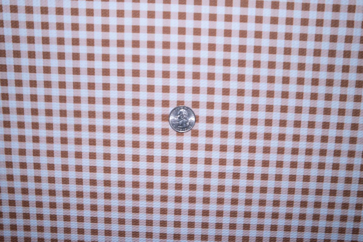 Brown Gingham Bullet Print #104 Ribbed Scuba Techno Double Knit 2-Way Stretch Poly Spandex Apparel Craft Fabric 58"-60" Wide BTY