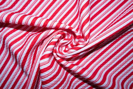 Candy Cane Stripes Bullet Print #112 Ribbed Scuba Techno Double Knit 2-Way Stretch Poly Spandex Apparel Craft Fabric 58"-60" Wide BTY