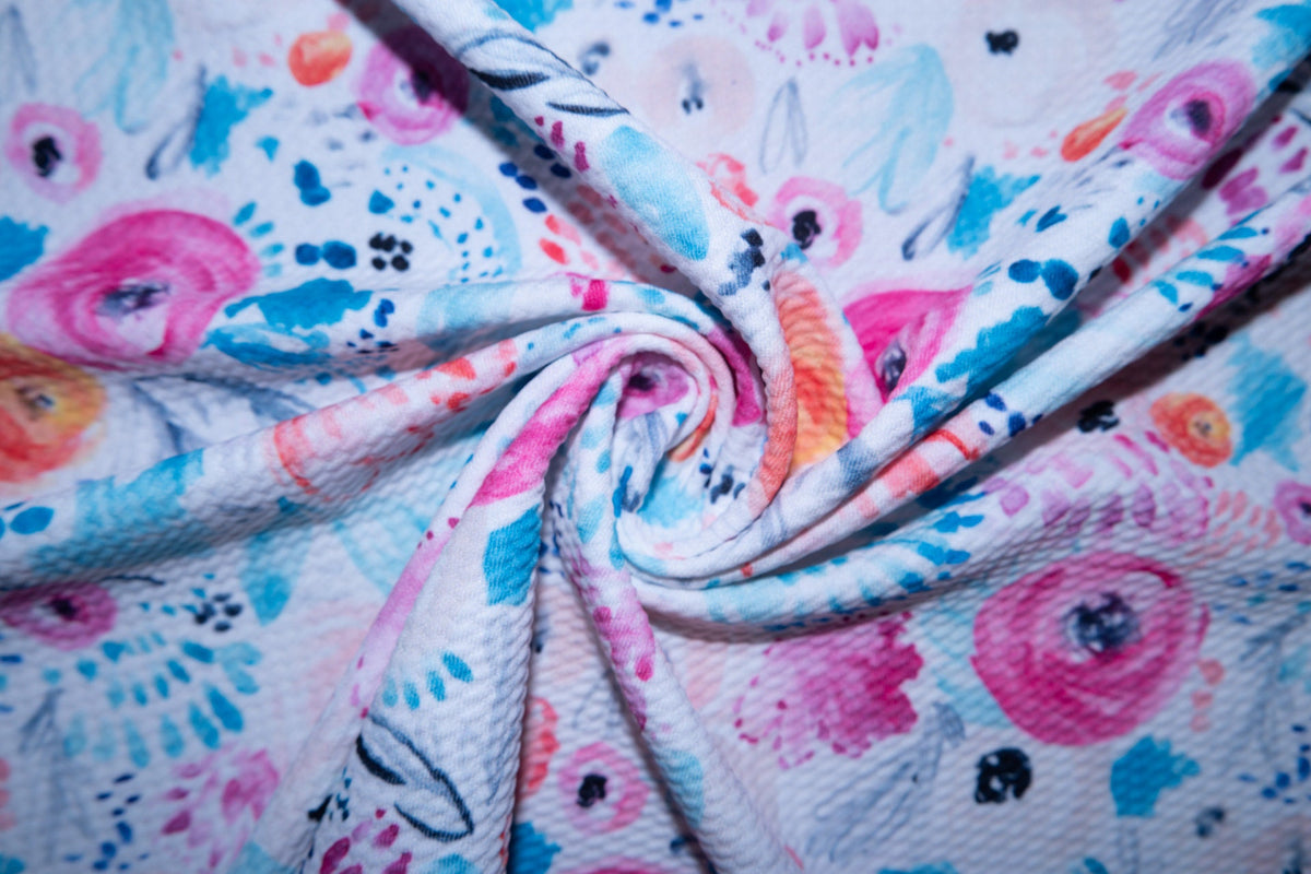 Neon Watercolor Floral Bullet Print #113 Ribbed Scuba Techno Double Knit 2-Way Stretch Poly Spandex Apparel Craft Fabric 58"-60" Wide BTY