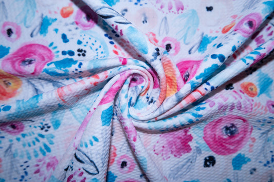 Neon Watercolor Floral Bullet Print #113 Ribbed Scuba Techno Double Knit 2-Way Stretch Poly Spandex Apparel Craft Fabric 58"-60" Wide BTY