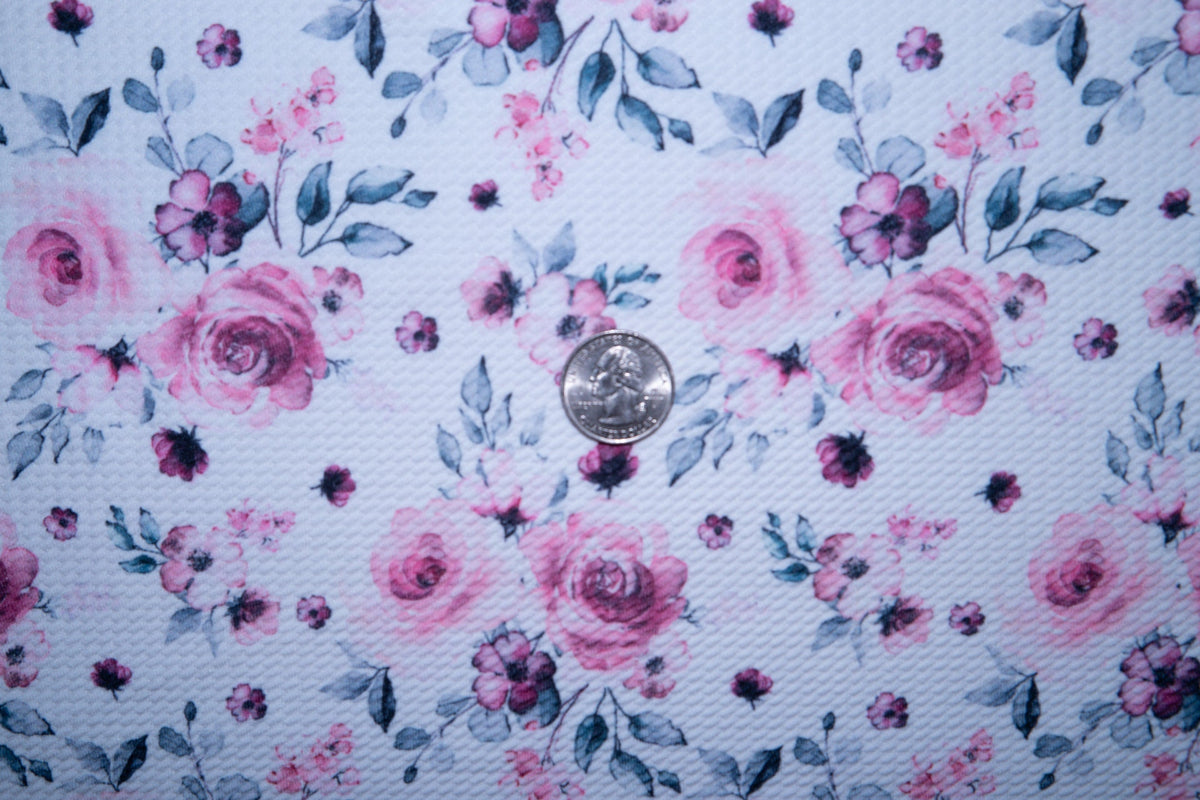 Watercolor Floral Bullet Print #114 Ribbed Scuba Techno Double Knit 2-Way Stretch Poly Spandex Apparel Craft Fabric 58"-60" Wide BTY