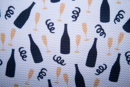 New Year Champagne Print Bullet #129 Ribbed Scuba Techno Double Knit 2-Way Stretch Poly Spandex Apparel Craft Fabric 58"-60" Wide BTY