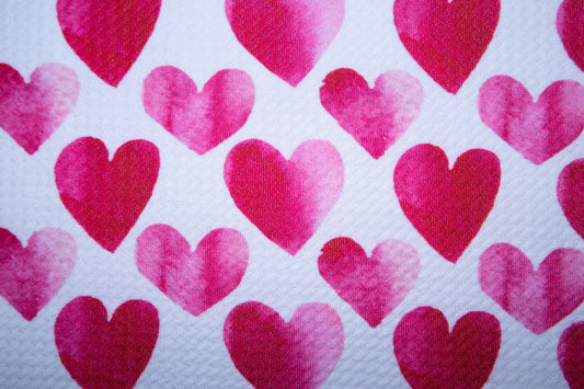 Watercolor Hearts Bullet Print #134 Ribbed Scuba Techno Double Knit 2-Way Stretch Poly Spandex Apparel Craft Fabric 58"-60" Wide BTY
