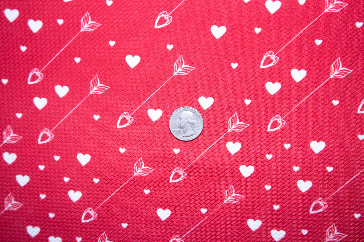 Cupid Arrow Valentine Red Bullet Print #135 Ribbed Scuba Techno Double Knit 2-Way Stretch Poly Spandex Apparel Craft Fabric 58"-60" Wide BTY