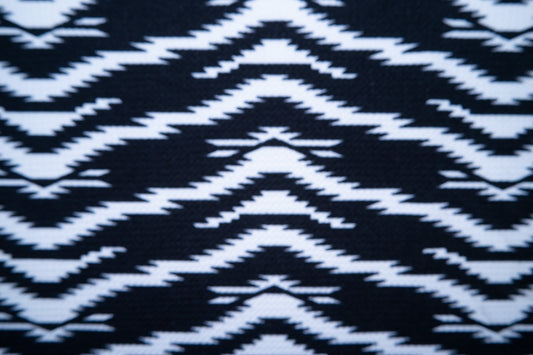 Black White Ethnic Bullet Print #123 Ribbed Scuba Techno Double Knit 2-Way Stretch Polyester Spandex Apparel Craft Fabric 58"-60" Wide BTY