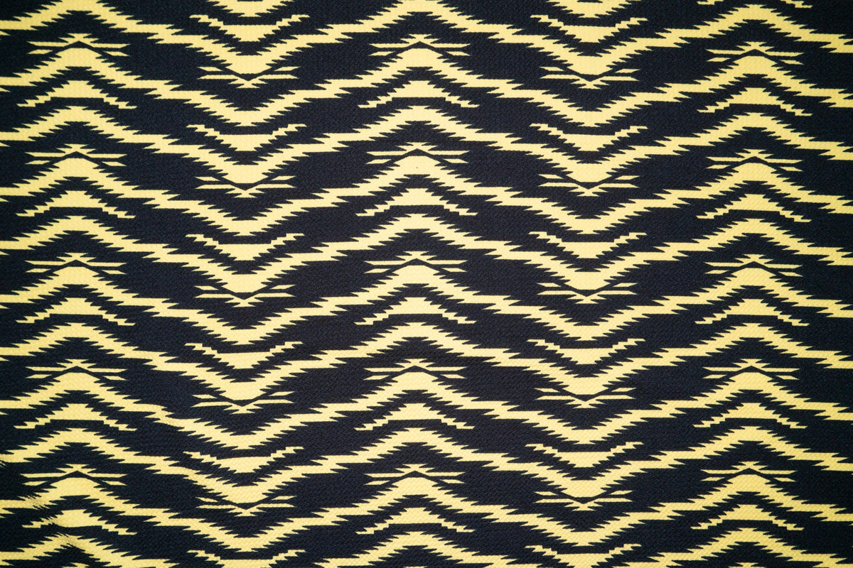Yellow Ethnic Bullet Print #126 Ribbed Scuba Techno Double Knit 2-Way Stretch Polyester Spandex Apparel Craft Fabric 58"-60" Wide BTY