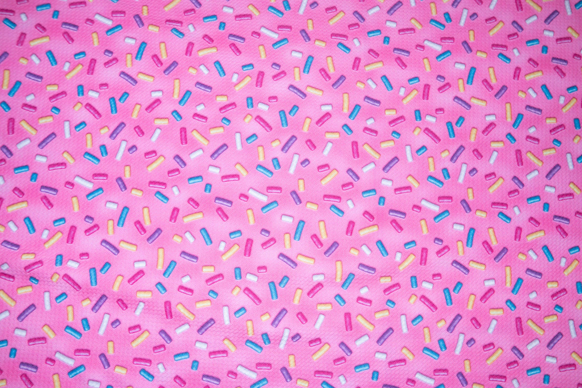 Pink Sprinkles Bullet Print #151 Ribbed Scuba Techno Double Knit 2-Way Stretch Poly Spandex Apparel Craft Fabric 58"-60" Wide BTY