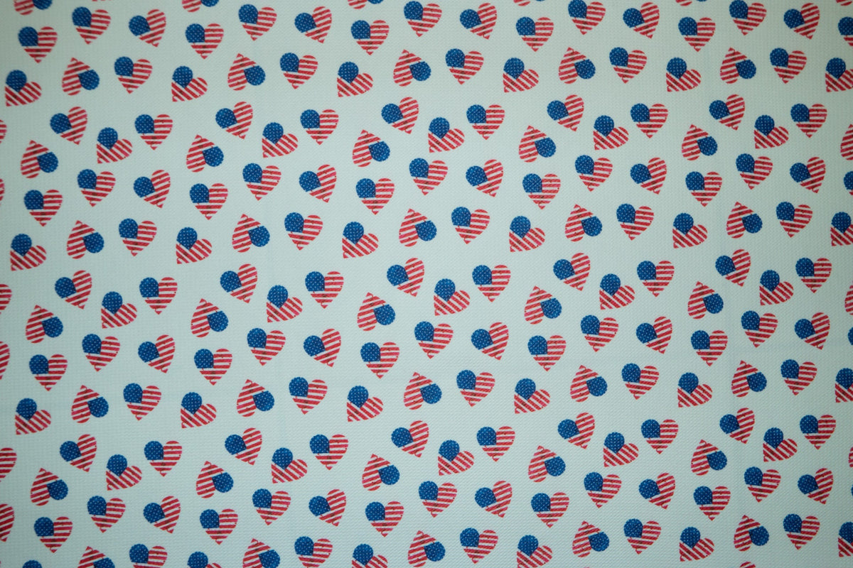 American Flag Hearts Bullet Print #162 Ribbed Scuba Techno Double Knit 2-Way Stretch Poly Spandex Apparel Craft Fabric 58"-60" Wide BTY