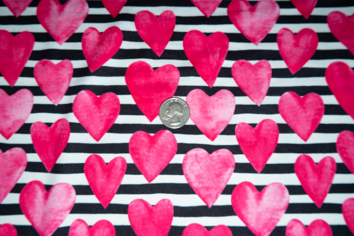 Striped Watercolor Hearts #02 Double Brushed Polyester Spandex Apparel Stretch Fabric 190 GSM 58"-60" Wide By The Yard