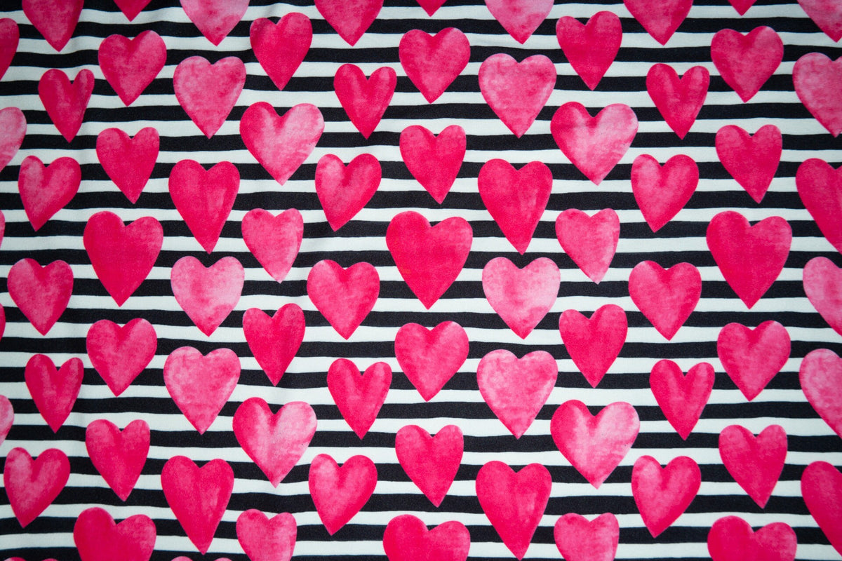 Striped Watercolor Hearts #02 Double Brushed Polyester Spandex Apparel Stretch Fabric 190 GSM 58"-60" Wide By The Yard