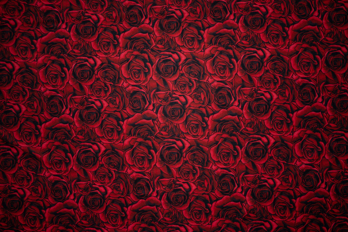 250 GSM DBP Red Roses #03 Double Brushed Polyester Spandex Apparel Stretch Fabric 58"-60" Wide By The Yard