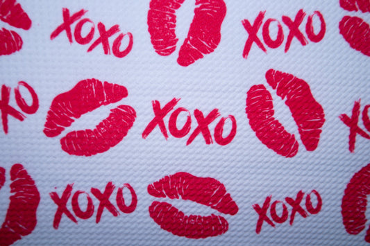 Valentine Lips XOXO Bullet Print #131 Ribbed Scuba Techno Double Knit 2-Way Stretch Poly Spandex Apparel Craft Fabric 58"-60" Wide BTY