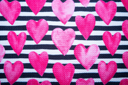 Watercolor Hearts Striped Bullet Print #133 Ribbed Scuba Techno Double Knit 2-Way Stretch Poly Spandex Apparel Craft Fabric 58"-60" Wide BTY