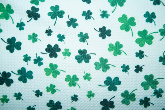 Green Four Leaf Clover Bullet Print #154 Ribbed Scuba Techno Double Knit 2-Way Stretch Poly Spandex Apparel Craft Fabric 58"-60" Wide BTY
