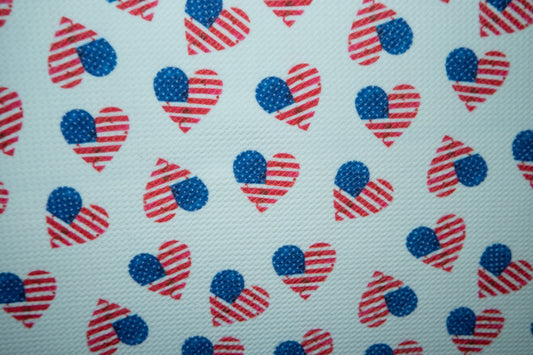 American Flag Hearts Bullet Print #162 Ribbed Scuba Techno Double Knit 2-Way Stretch Poly Spandex Apparel Craft Fabric 58"-60" Wide BTY
