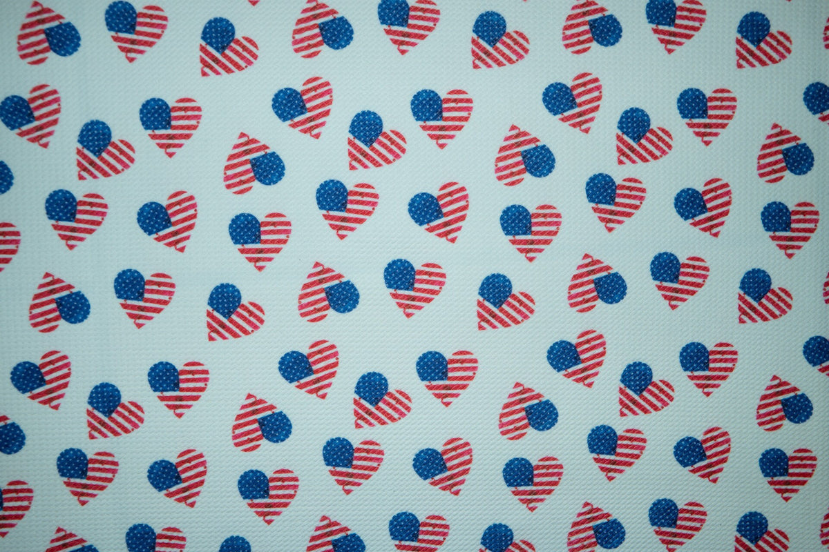 American Flag Hearts Bullet Print #162 Ribbed Scuba Techno Double Knit 2-Way Stretch Poly Spandex Apparel Craft Fabric 58"-60" Wide BTY