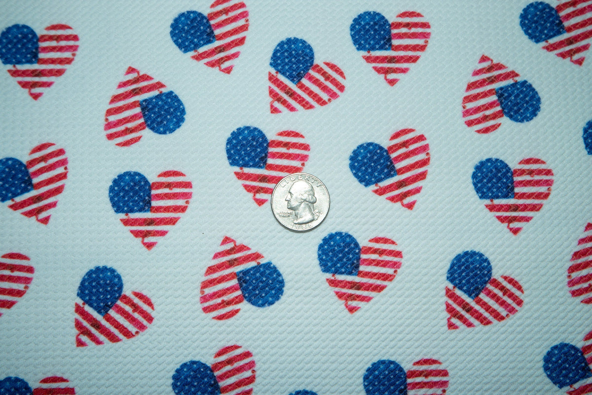 American Flag Hearts Bullet Print #162 Ribbed Scuba Techno Double Knit 2-Way Stretch Poly Spandex Apparel Craft Fabric 58"-60" Wide BTY